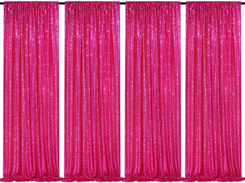 QueenDream Fuchsia Sequin Backdrop Drapes 4 Panels 2FTx8FT Glitter Backdrop Curtains for Wedding Party Stage Decorations - Image 1